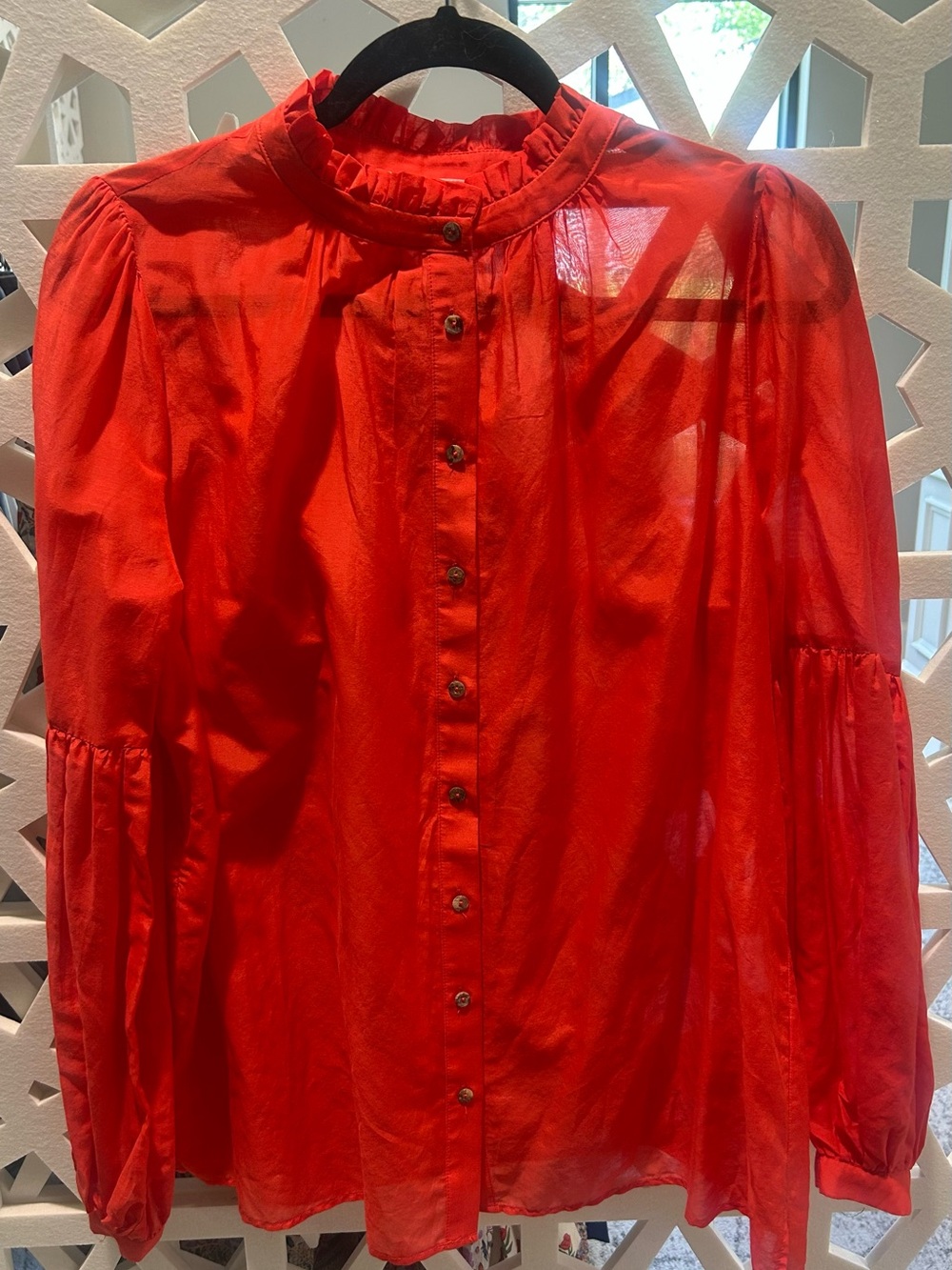 NWT Bird and Knoll Women's Red Ruffle-Collar Button Front Blouse